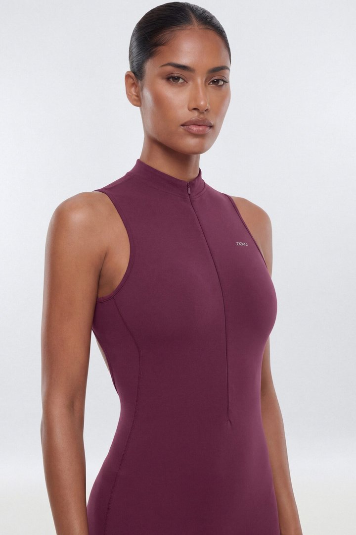 ProStretch™ 27″ Zip Up Mock Neck Skinny Jumpsuit - Merlot