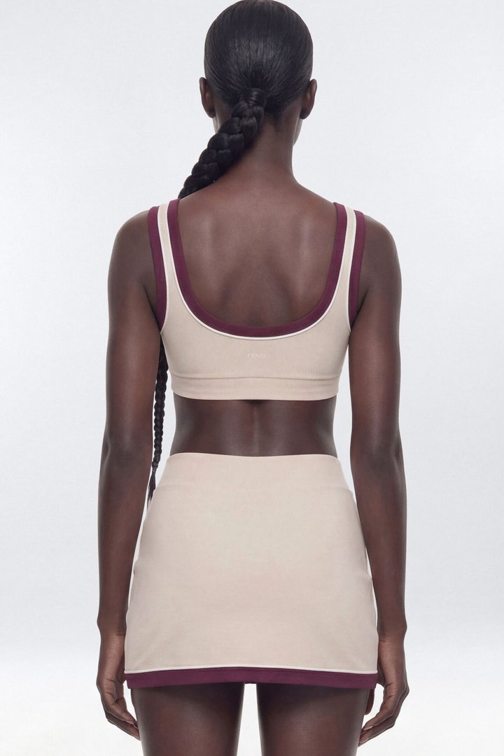 ButterSoft Contrast Scoop Neck Sports Bra - Oat Milk