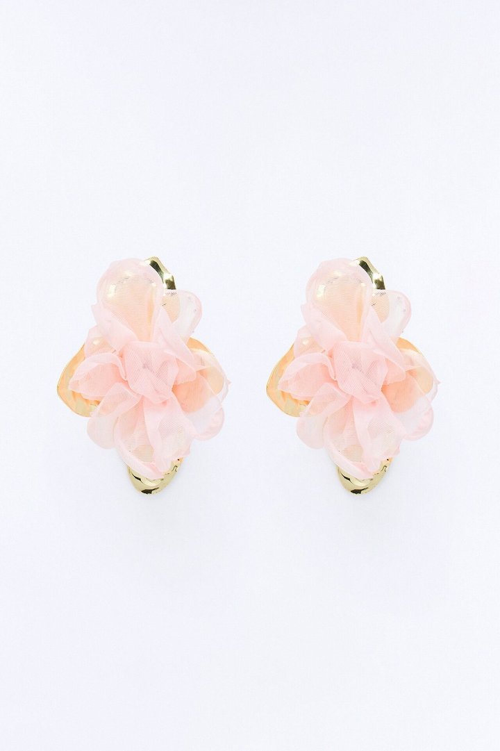 Ruffle Rose Earrings - Gold/Pink