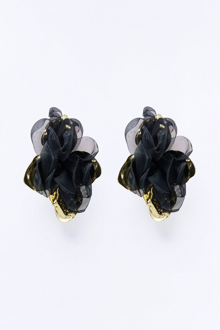 Ruffle Rose Earrings - Gold/Black
