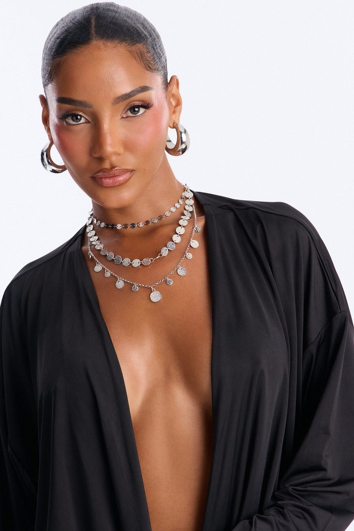 Elena Coin Hardware Layered Necklace - Silver