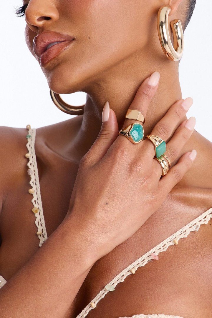 Crystal Cove 6 Piece Ring Set - Gold/Blue