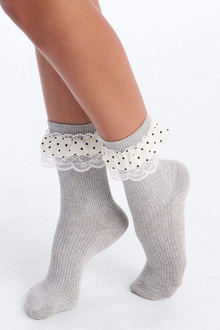Flirting Season Crew Socks - Grey