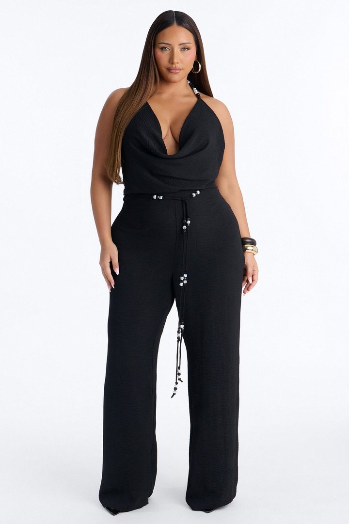Esme Beaded Backless Jumpsuit - Black