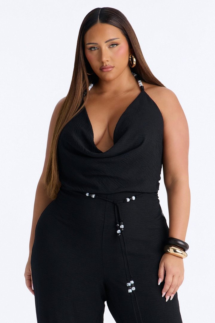 Esme Beaded Backless Jumpsuit - Black