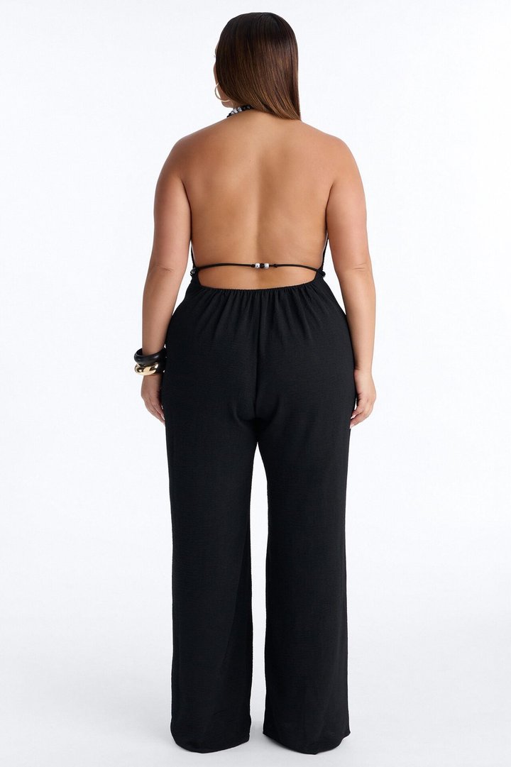 Esme Beaded Backless Jumpsuit - Black