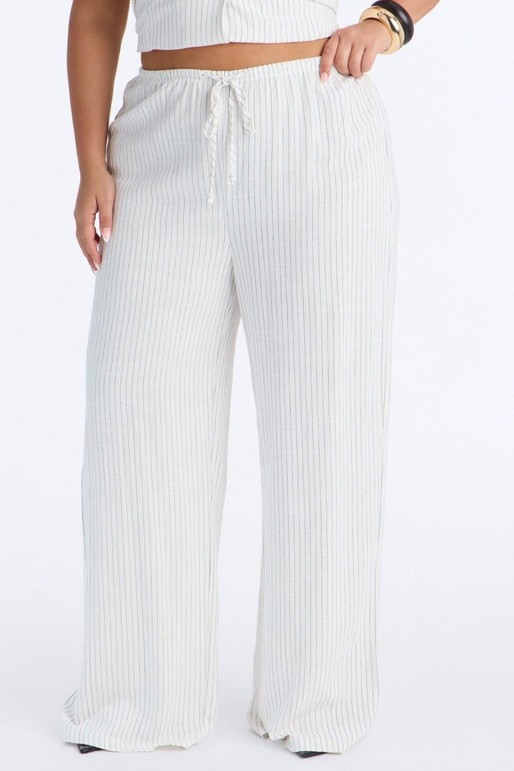 Girl Gone Wild Pinstripe Low Rise Wide Leg Pant 30″ - White/combo