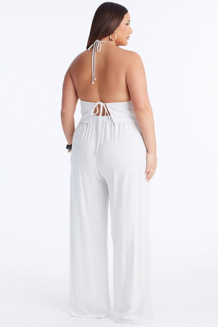 Girl Gone Wild Pinstripe Low Rise Wide Leg Pant 30″ - White/combo