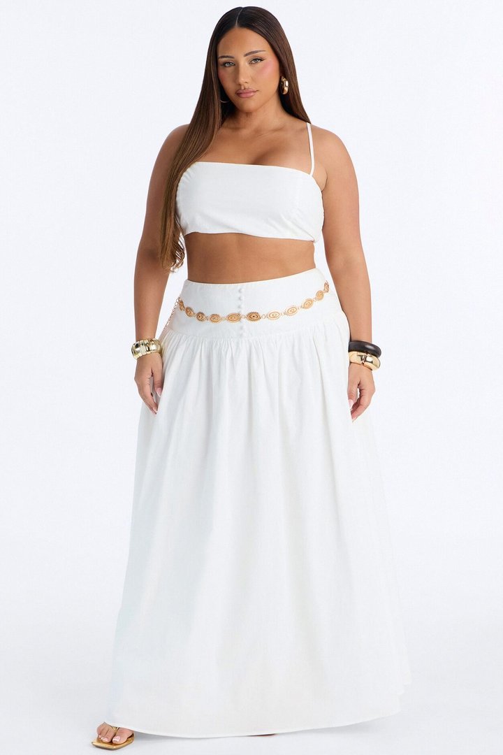 Brigitte Poplin Drop Waist Maxi Skirt - White