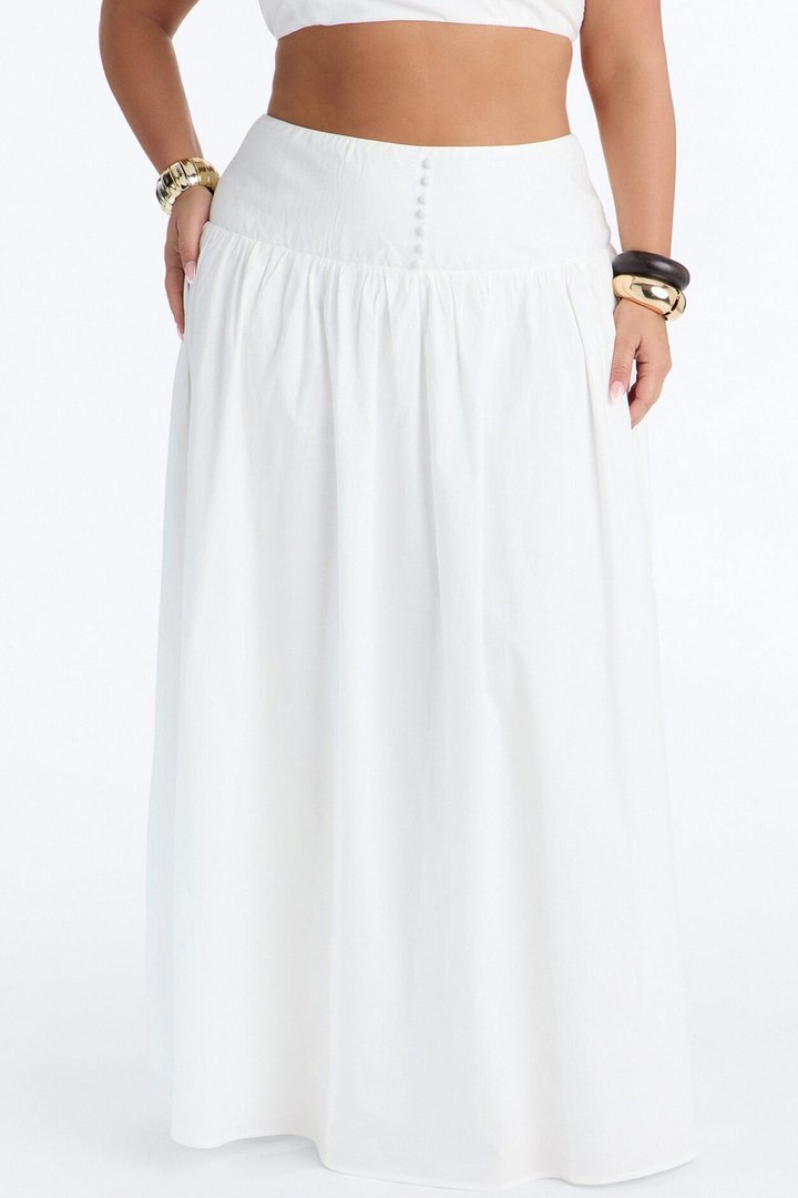 Brigitte Poplin Drop Waist Maxi Skirt - White