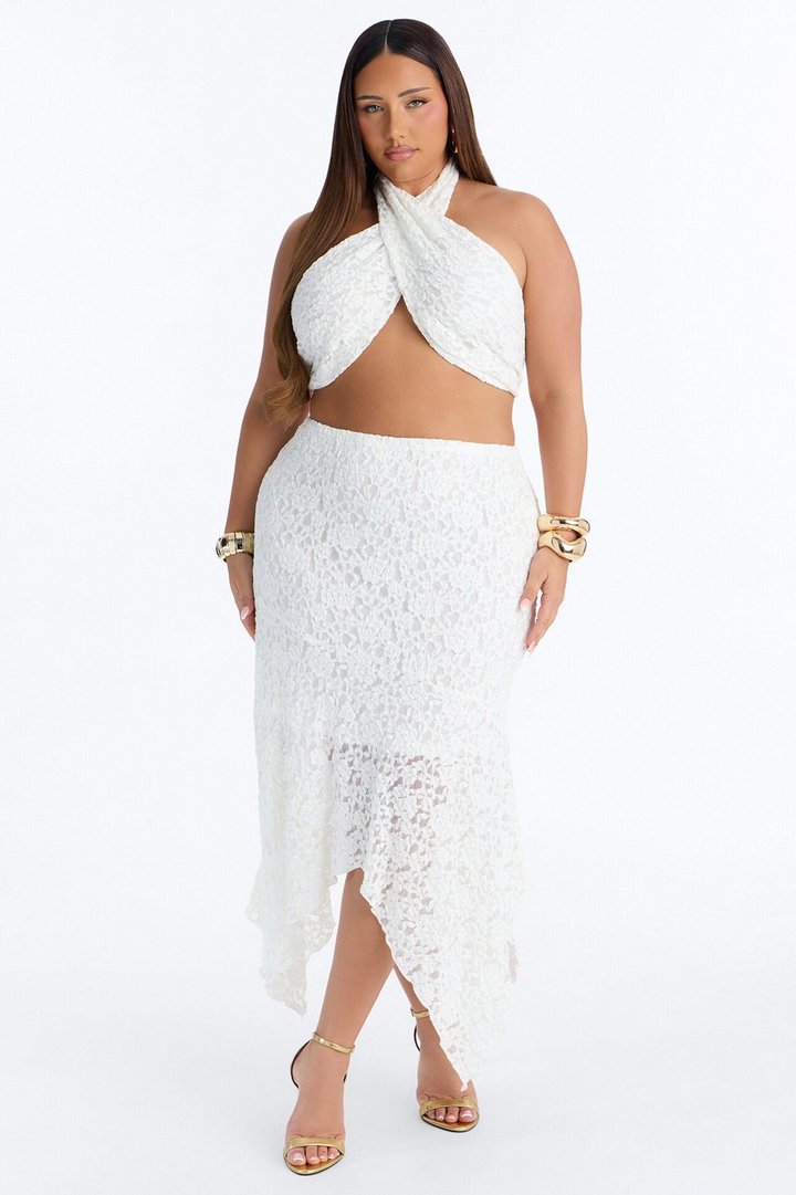 Summer Romance Asymmetrical Lace Maxi Skirt - Ivory