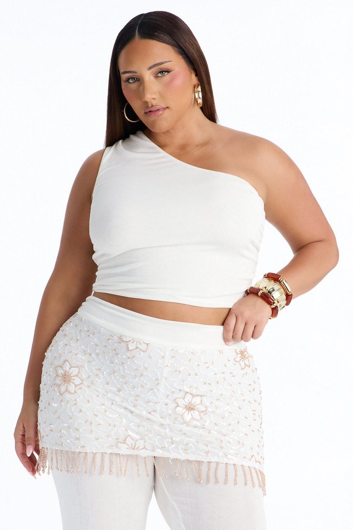 Miley Embellished Skirt Overlay Pant Set - Off White