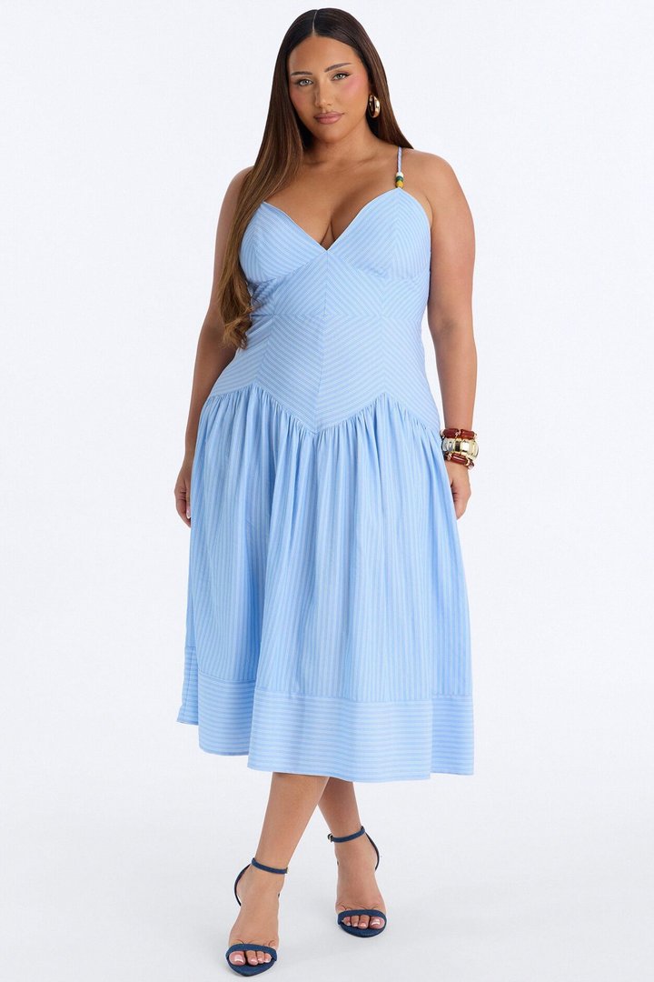 Harmony Striped Midi Dress - Blue