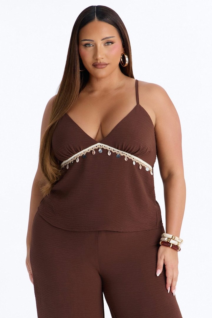 Sasha Embellished Wide Leg Pant Set - Chocolate