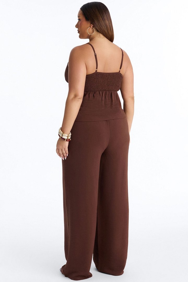 Sasha Embellished Wide Leg Pant Set - Chocolate