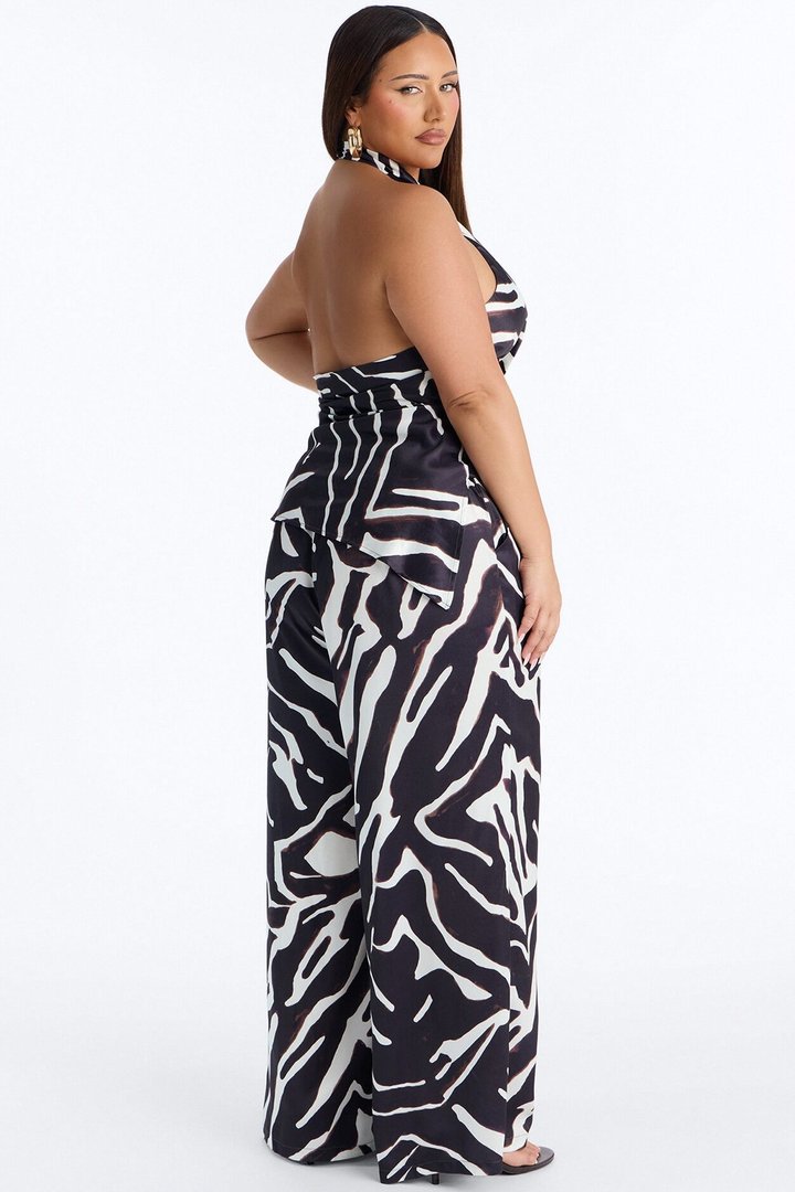 Safari Sunsets Satin Zebra Halter Top - Brown Combo
