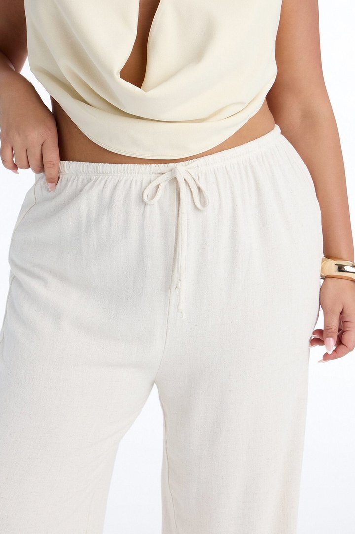 Kienna Low Rise Linen Wide Leg Pant 30″ - Natural