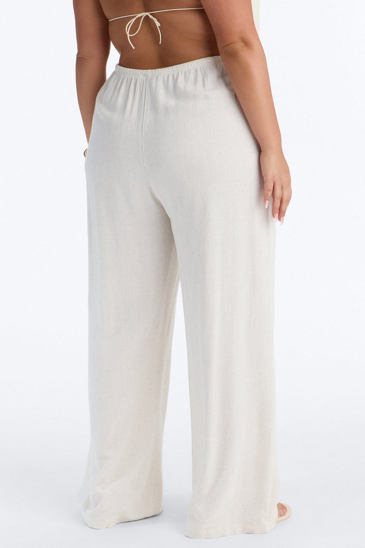 Kienna Low Rise Linen Wide Leg Pant 30″ - Natural