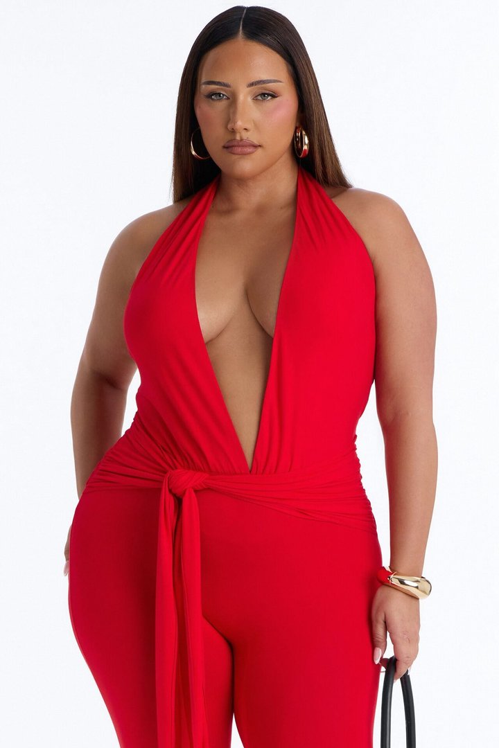 Karla Plunge Capri Catsuit - Red