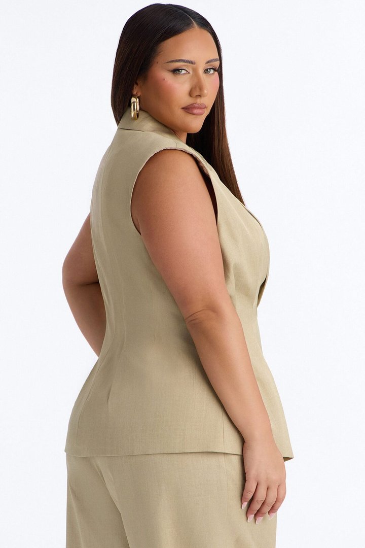 Christina Cinched Waist Pleated Blazer Vest - Sage