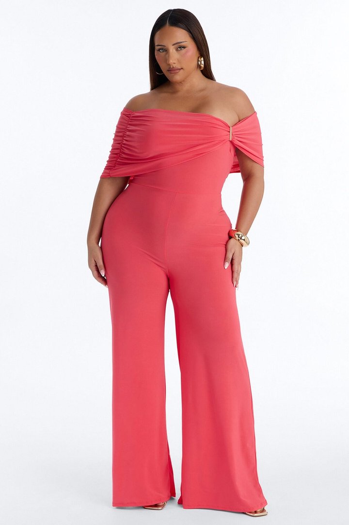 Inez Draped Wide Leg Jumpsuit - Coral