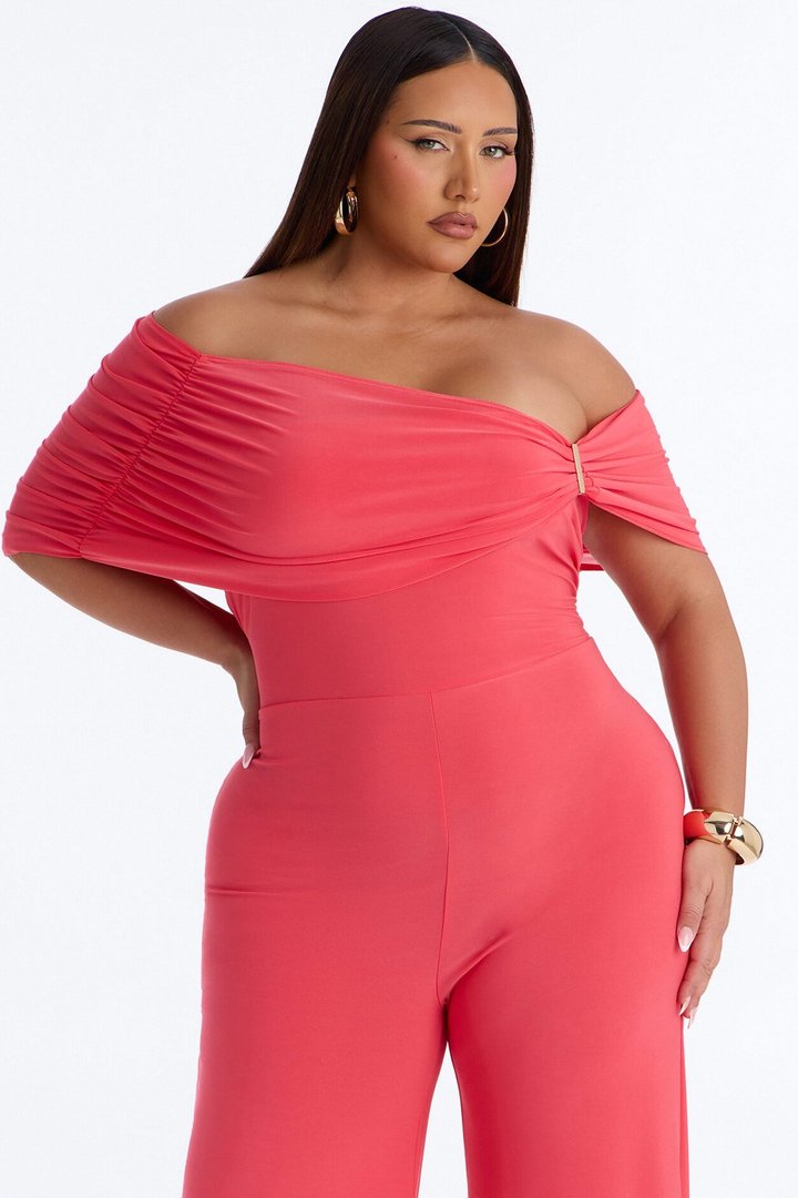 Inez Draped Wide Leg Jumpsuit - Coral