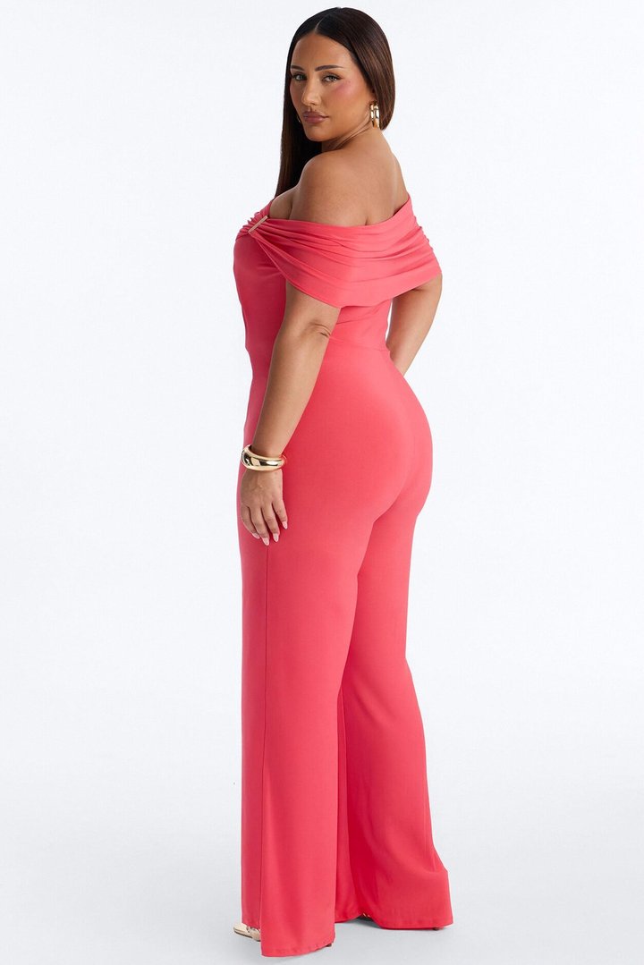 Inez Draped Wide Leg Jumpsuit - Coral
