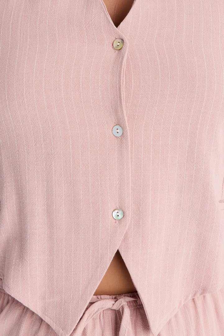 Girl Gone Wild Pinstripe Linen Halter Top - Blush