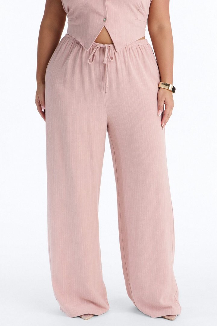 Girl Gone Wild Pinstripe Low Rise Wide Leg Pant 30″ - Blush