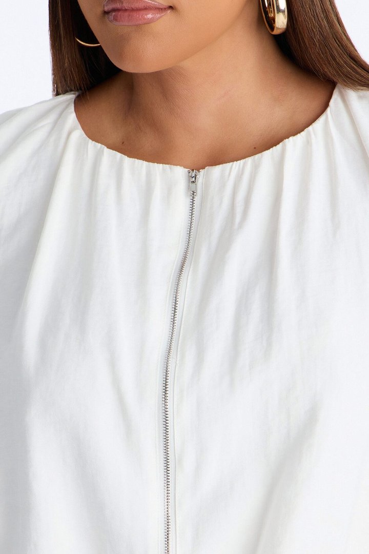 Calliope Linen Bubble Hem Cropped Jacket - Ivory