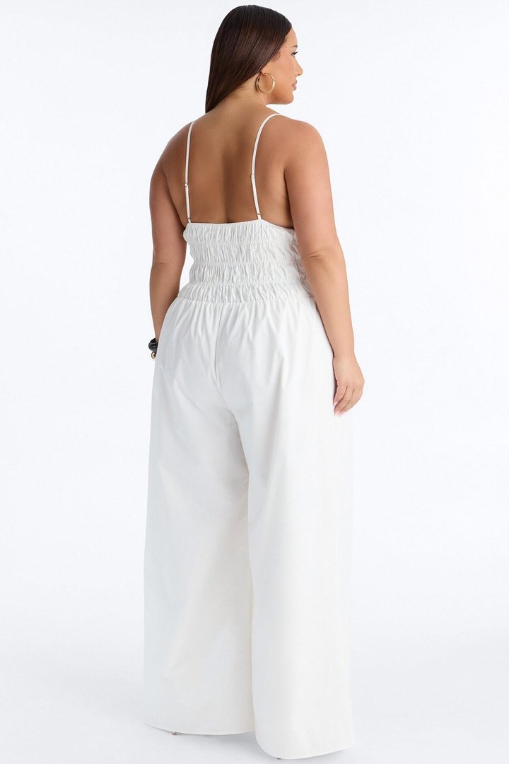Vacation Muse Beaded Wide Leg Jumpsuit - White