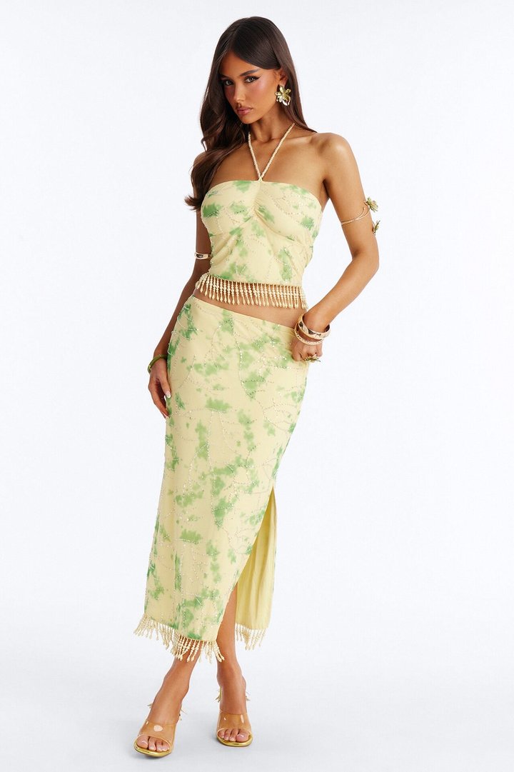 Pavin Embellished Halter Maxi Skirt Set - Yellow