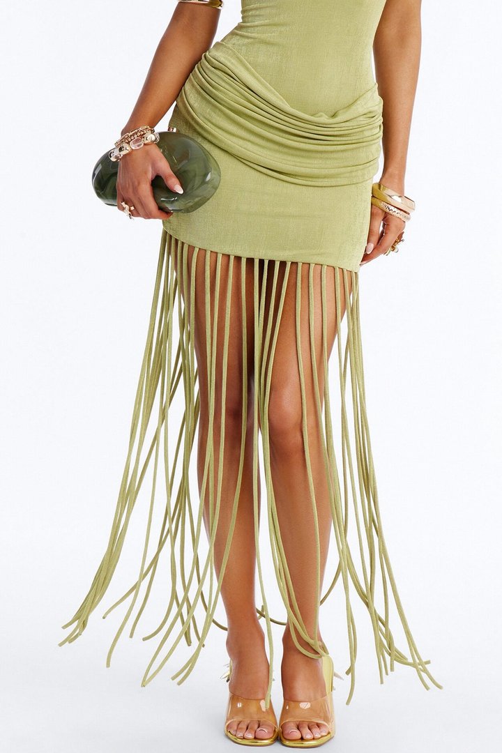 Rosalie Fringe Trim Maxi Dress - Chartreuse