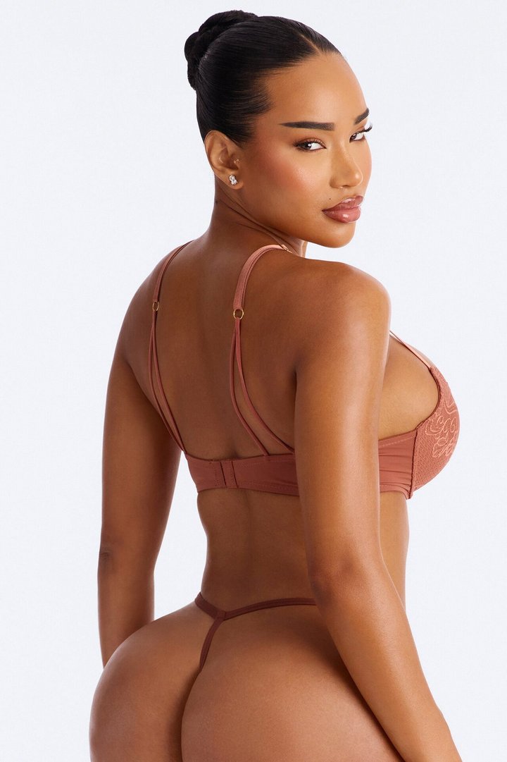 Lacey Lift Deep Plunge Push Up Lace Bra - Tan