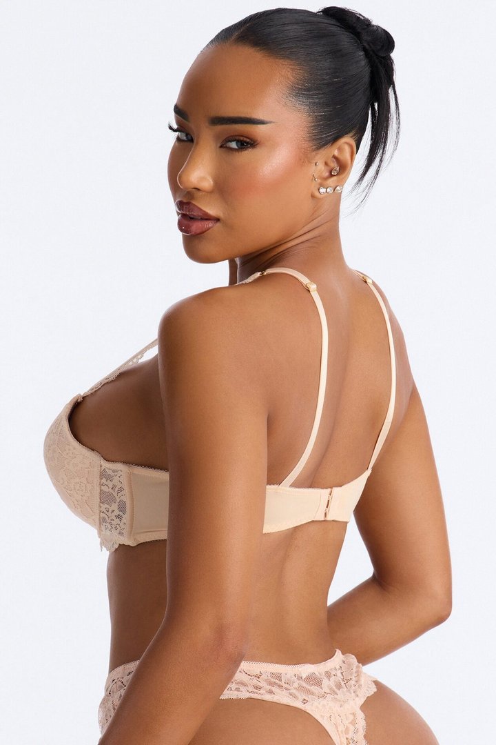 Underneath It All Microfiber Lace Push Up Molded Cup Bra - Ivory
