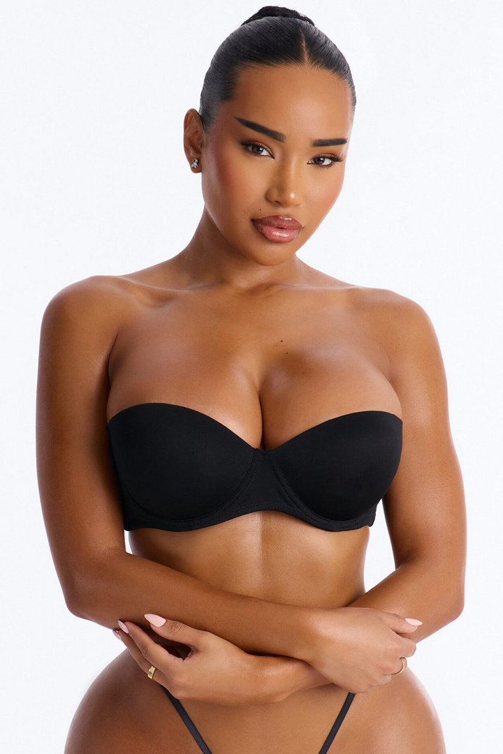 Quick Push Strapless Balconette Bra - Black