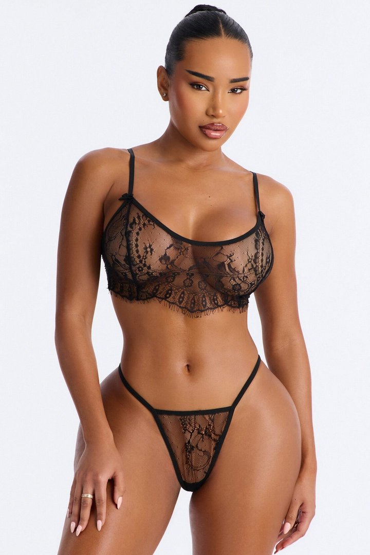 Skye Lace 3 Piece Bralette And Short Set - Black