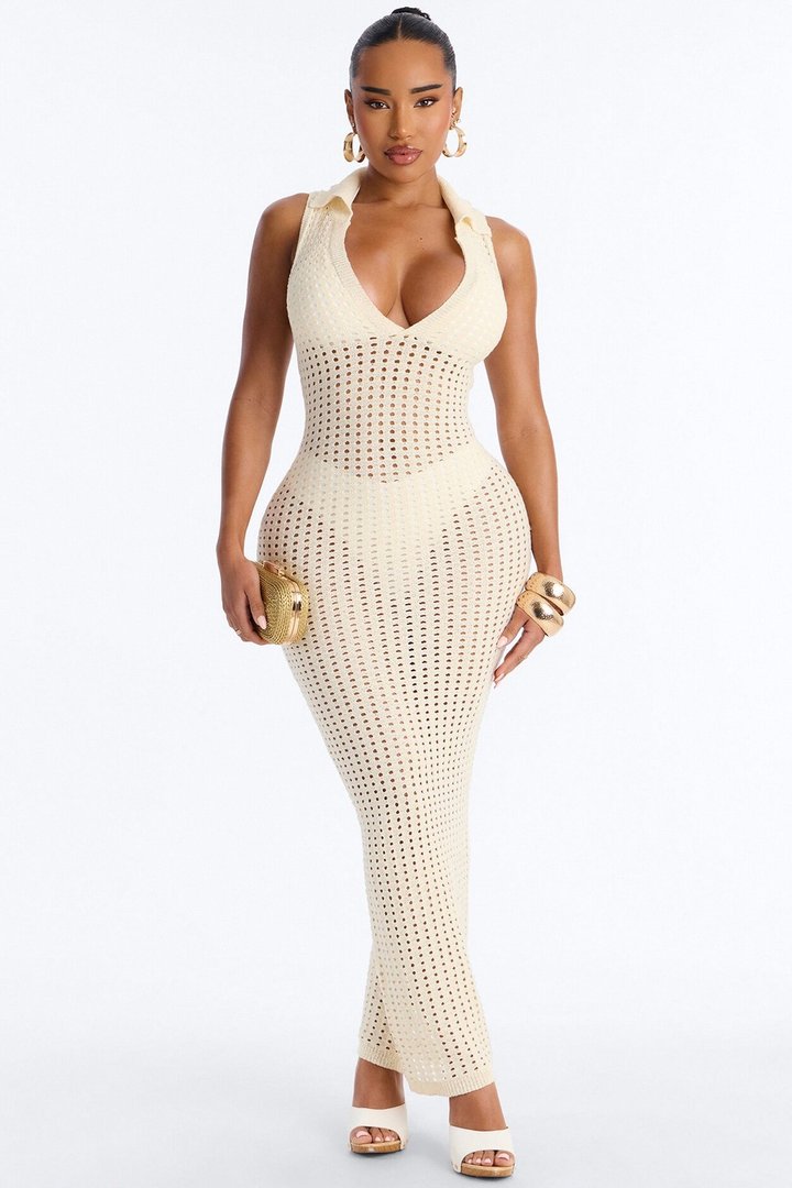 Tenny Crochet Swim Cover Up Maxi Dress - Cream