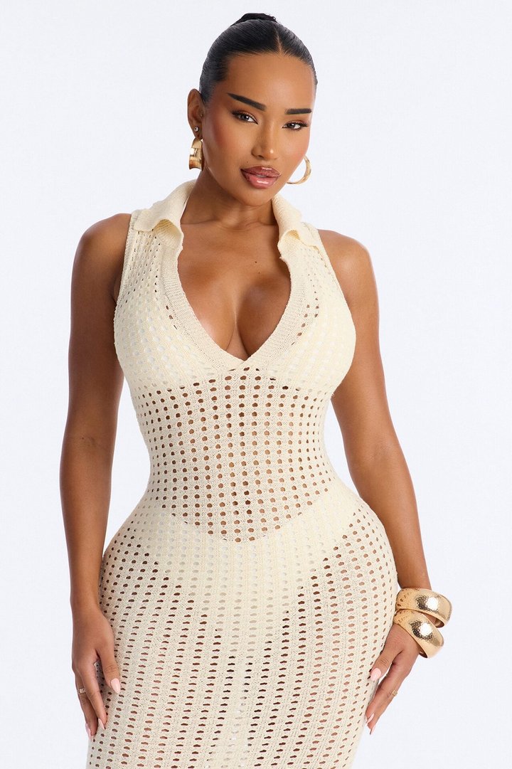 Tenny Crochet Swim Cover Up Maxi Dress - Cream