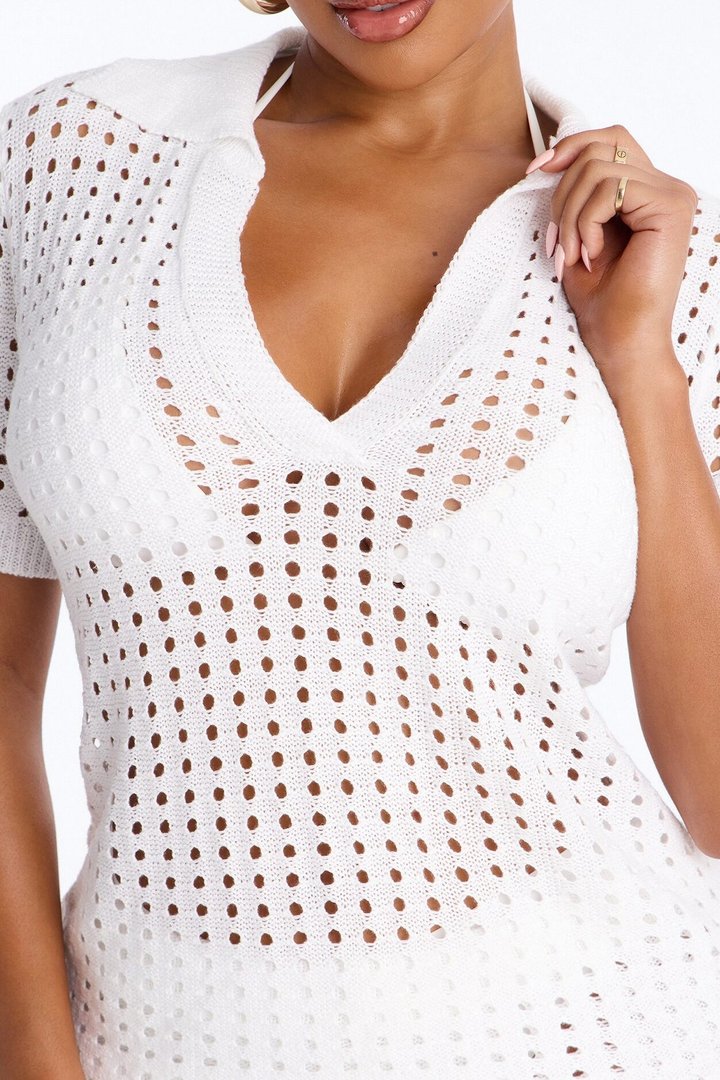 Keleigh 2 Piece Crochet Swim Cover Up Top & Pant Set - White