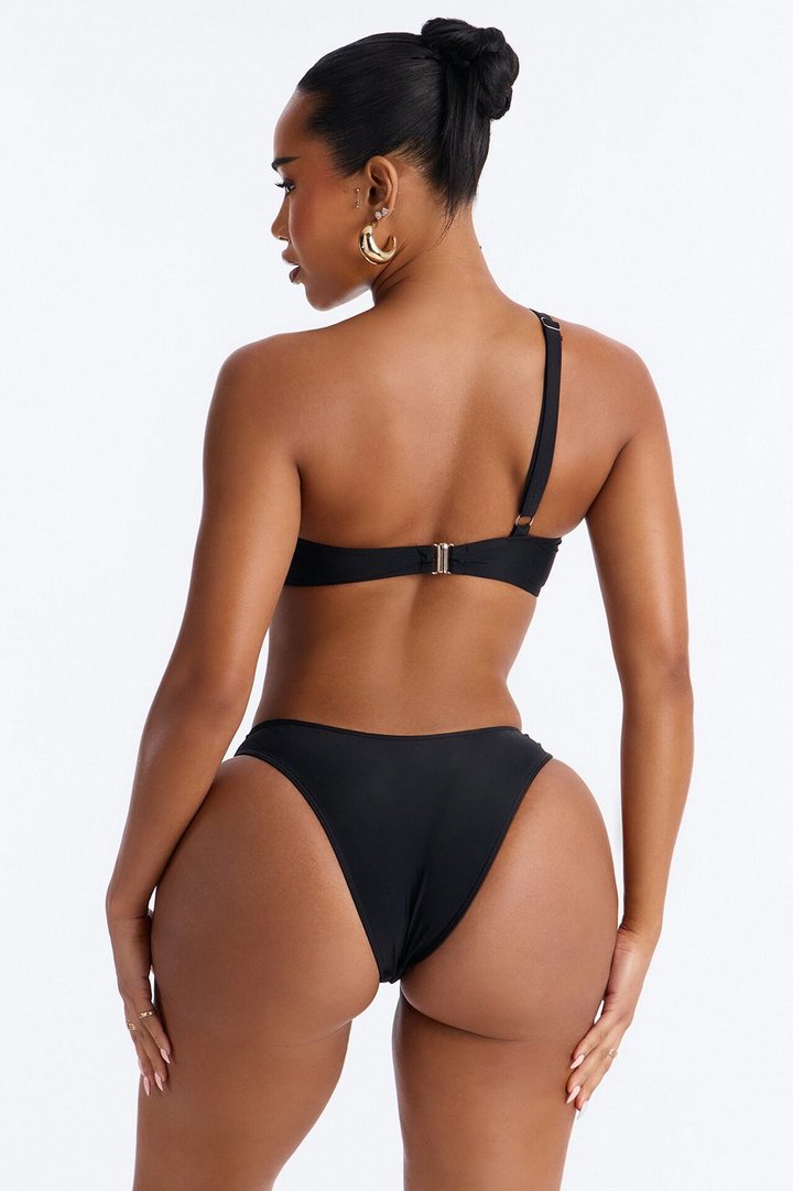 Salara One Shoulder Hardware 1 Piece Swimsuit - Black