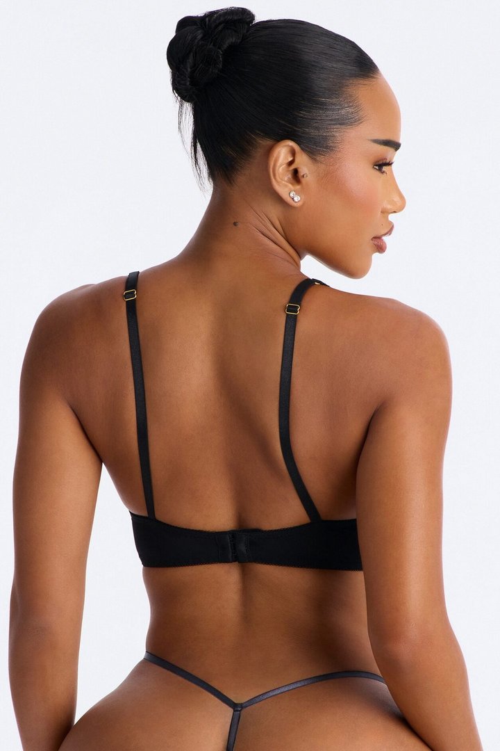 Underneath It All Microfiber Lace Push Up Molded Cup Bra - Black