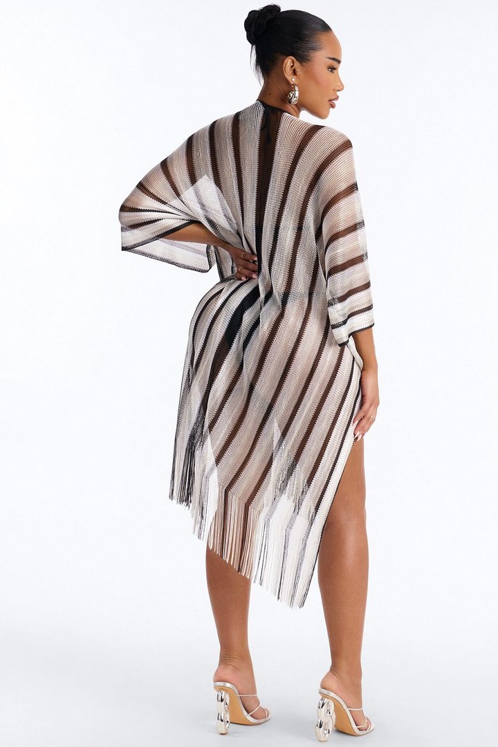 Leni Striped Swim Cover Up Kimono - Black/White
