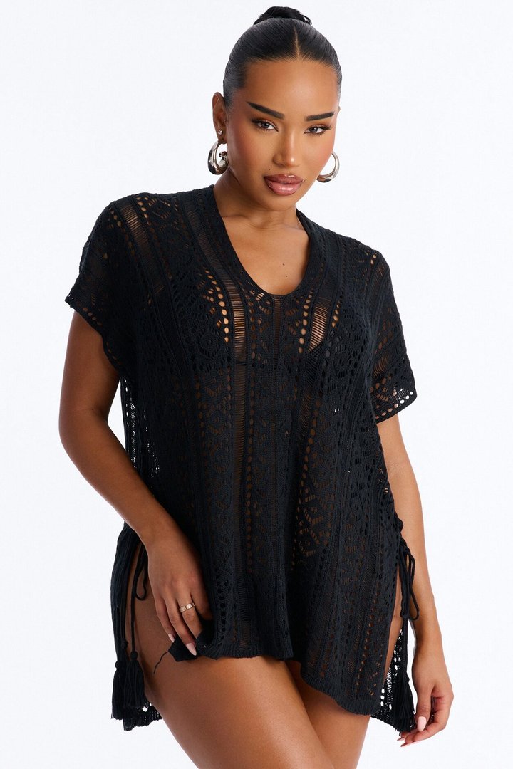 Iris Crochet Swim Cover Up - Black
