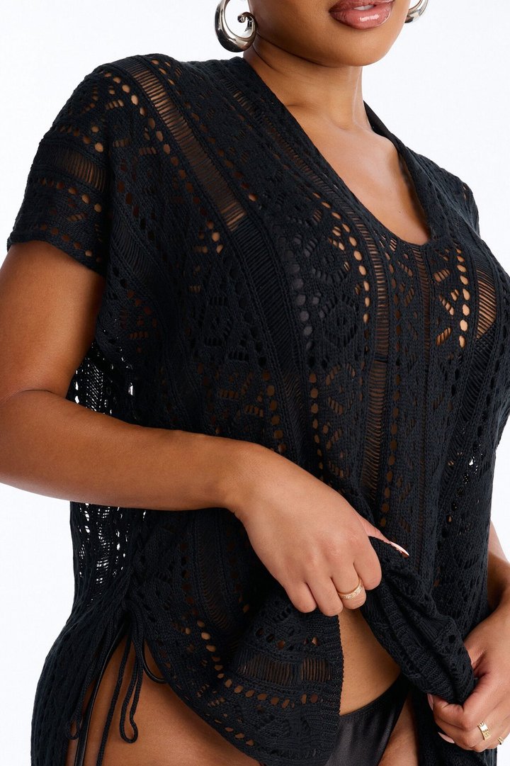 Iris Crochet Swim Cover Up - Black