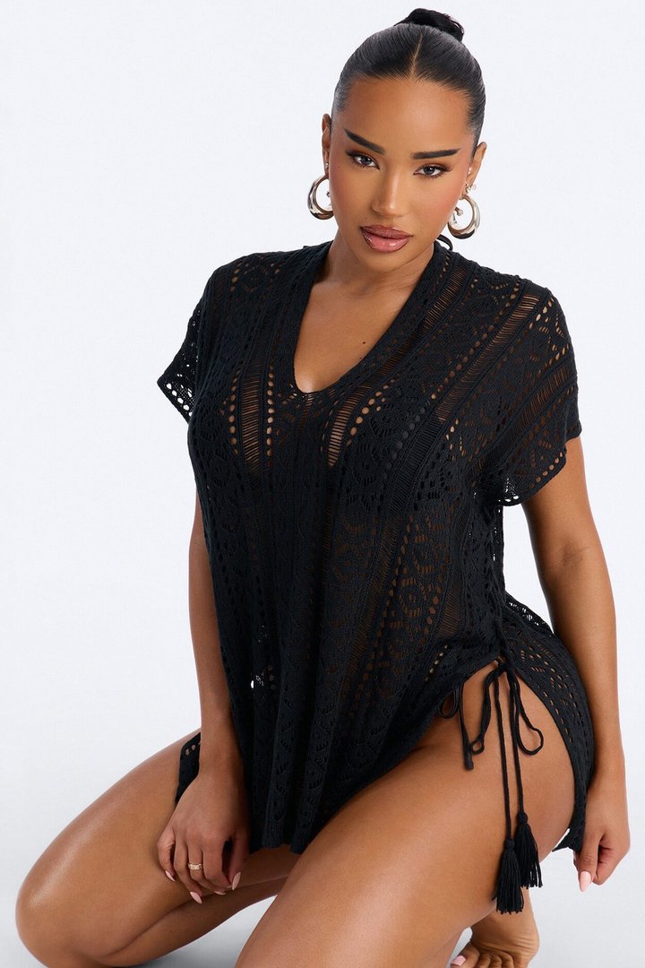 Iris Crochet Swim Cover Up - Black