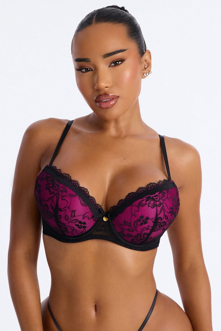 Hideaway Mega Push Up Lace Overlay Bra - Purple/combo