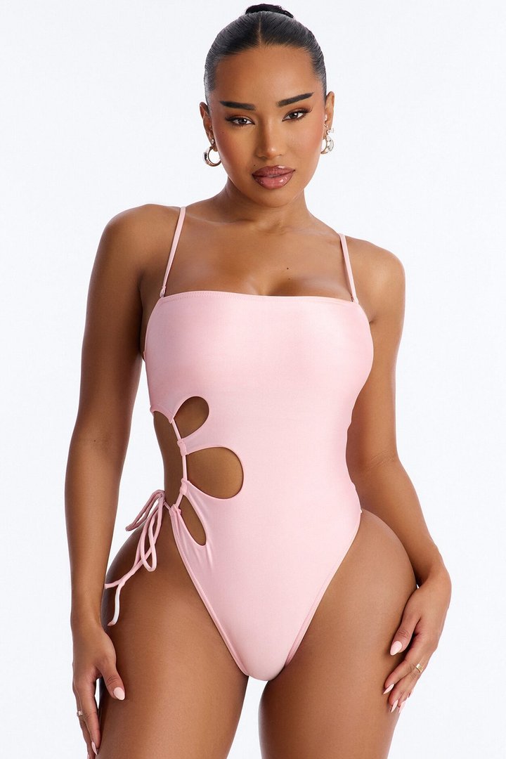 Coastal Bliss Strapless 1 Piece Cut Out Swimsuit - Light Pink