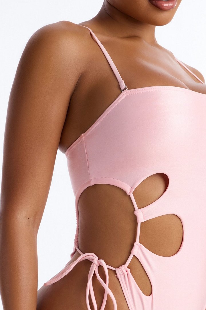 Coastal Bliss Strapless 1 Piece Cut Out Swimsuit - Light Pink