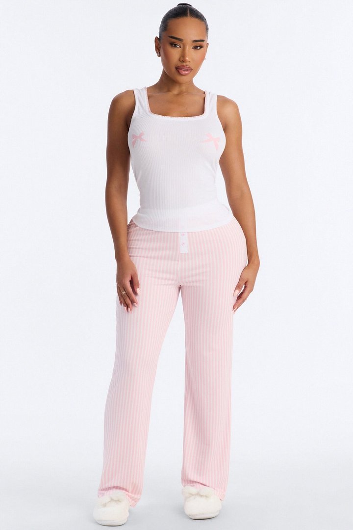 Bow Down Boxer PJ Pant Set - White/Pink